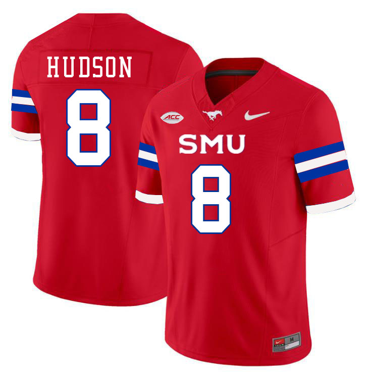 SMU Mustangs #8 Jordan Hudson Jersey College Football Uniforms-Red